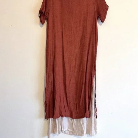 Lightweight Flowy Summer Short Sleeve Color Block Long Maxi Dress - Picture 2 of 4